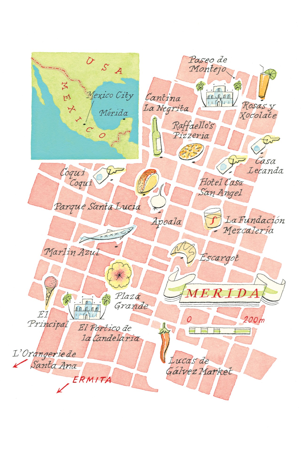 Map Of Merida Mexico Merida-Mexico-Map-Conde-Nast-Traveller-7July14-Neil-Gower - Urbano Rentals  - Best Of Yucatan